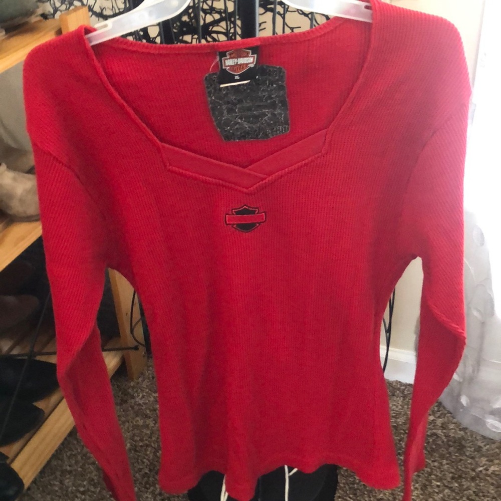Harley Davidson XL Red Thermal LS Blouse Top Shirt